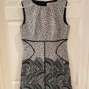 Lela Rose Midi Dress, Black and White Pattern, Size 8